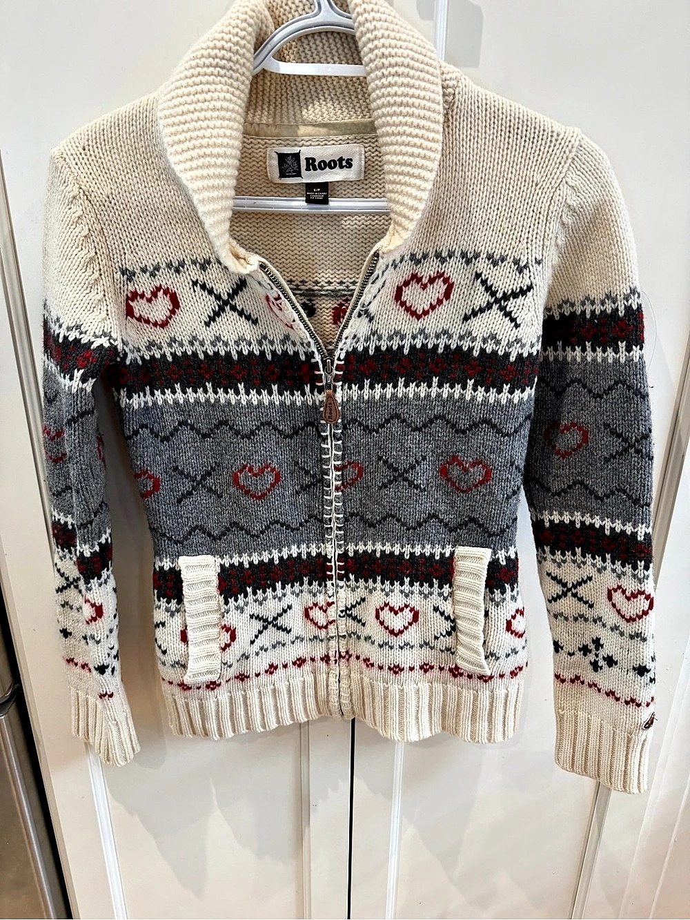 Roots Lambswool Fair Isle Zip Cardigan Size Small